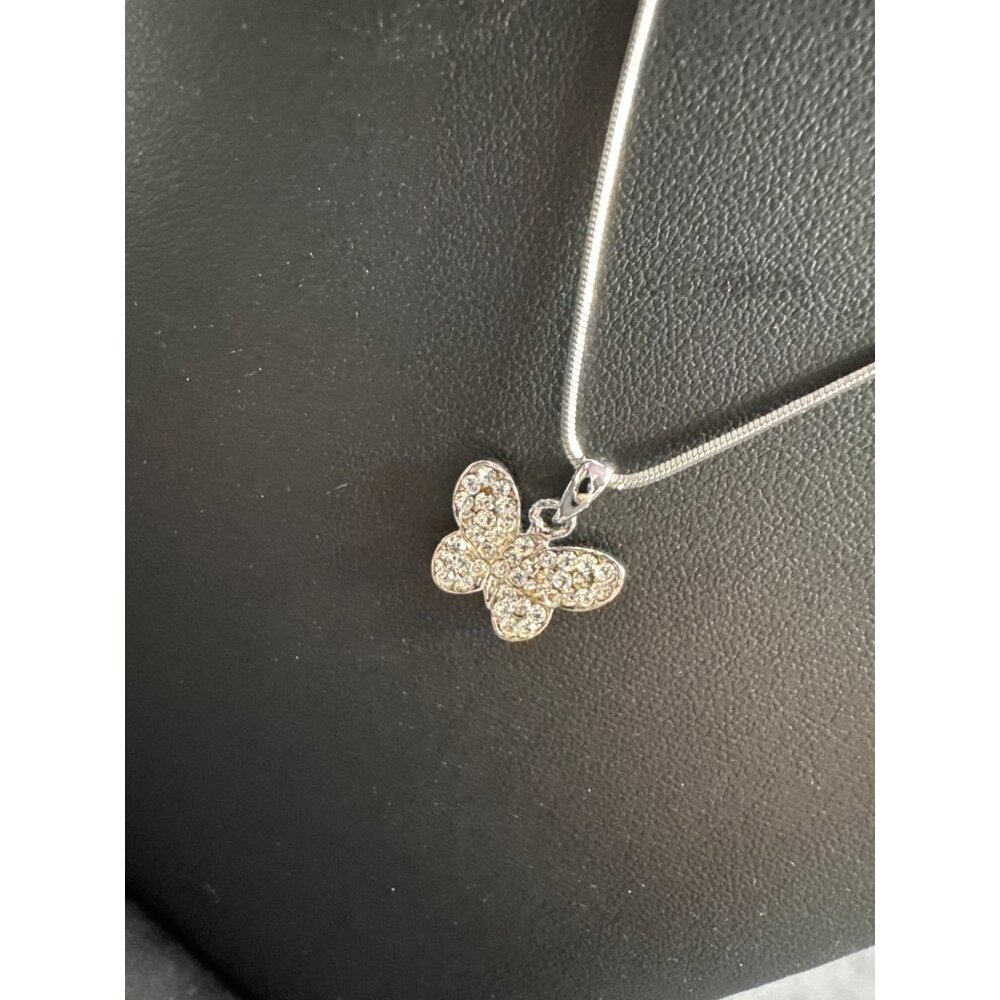 Butterfly Pendant Necklace With Rhinestones & Snake Chain Jewelry Gift